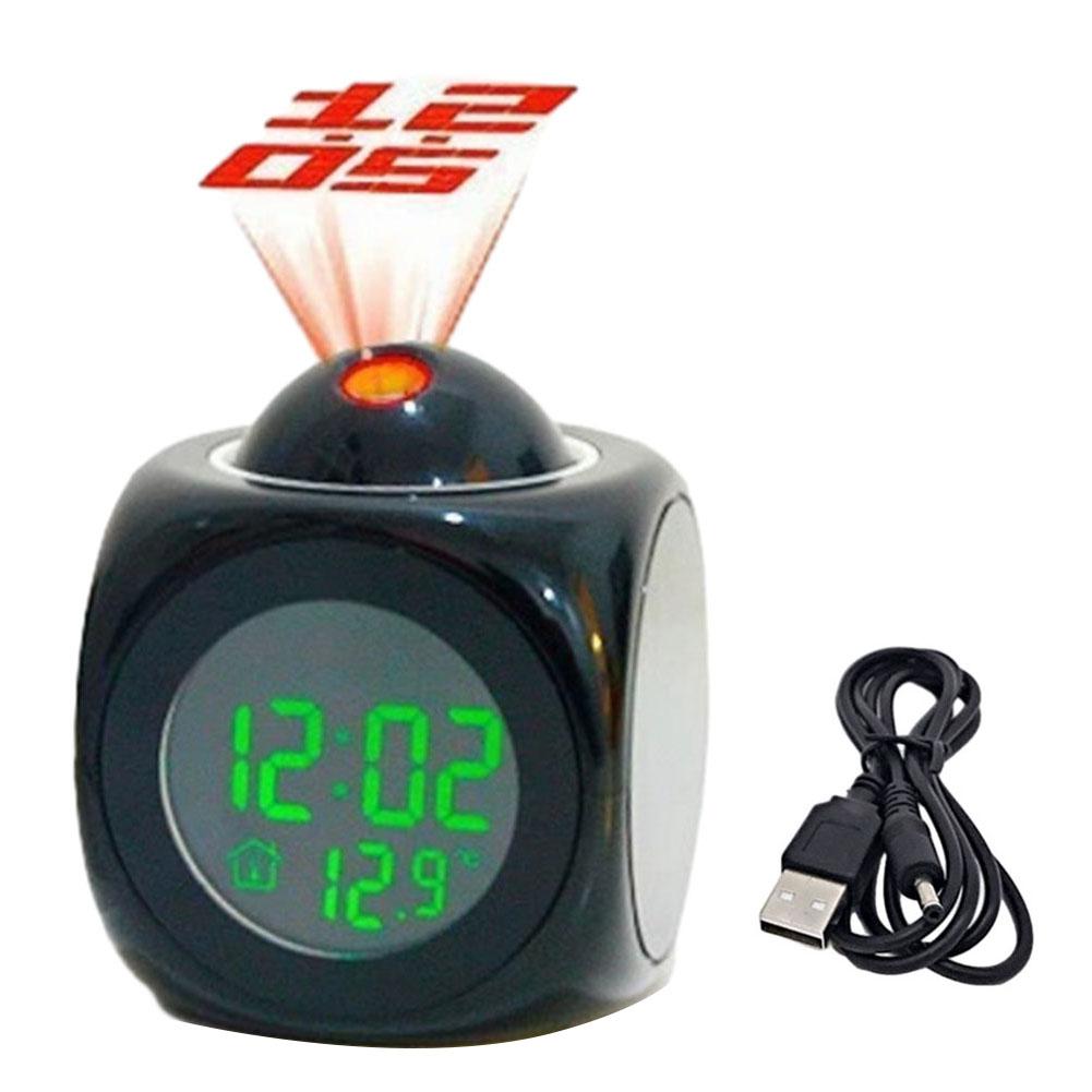 LED Projection Alarm Clock Multifunctional Features Clear Nighttime Projection Temperature Voice Reporting Music Alarm
