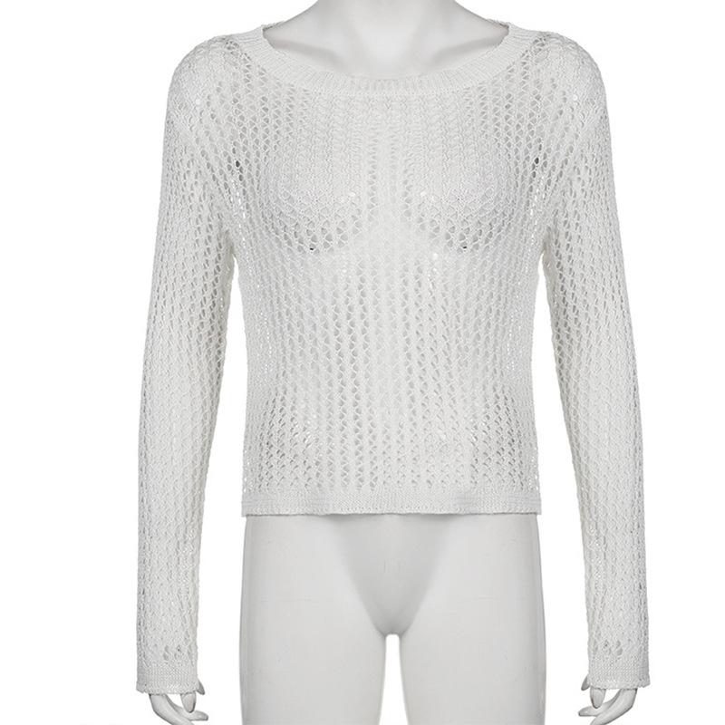 Podzimní Velký Kulatý Výstřih Vykrojené Dlouhé Rukávy Sexy Volný Svršek s Tenkým Topem pro Ženy