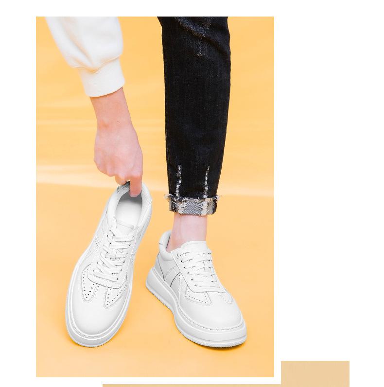 Men's 8CM Height-Increasing White Skate Shoes - Thick Sole, Lightweight, Versatile Lace-Up Casual Sneakers In Large Sizes