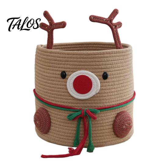 Sturdy Woven Container for Living Room Cute Reindeer Cotton Rope Storage Box, Large Capacity Soft Multi Purpose Box Fabric Basket, Decorative Sundries