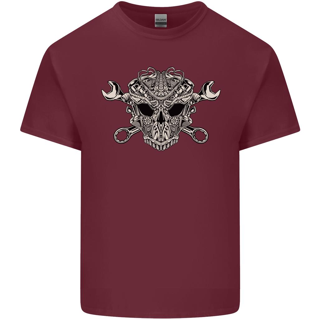 Mechanic Engine Skull Unisexs Light Cotton TShirt