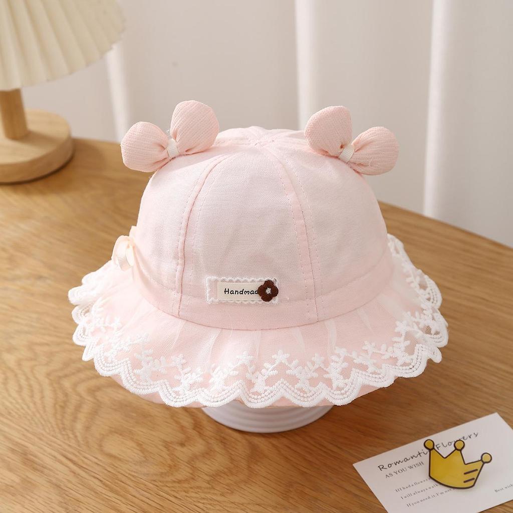 Lace Ruffle Baby Girl Fisherman Hat Solid Color Bow Sun Visors Spring Summer Bucket Cap Sweet Girl Toddler Kids Outdoor Basin Hat