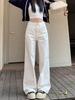 Women's High Waist White Retro Straight-Leg Jeans - Slimming, Versatile, Wide-Leg, Long Pants
