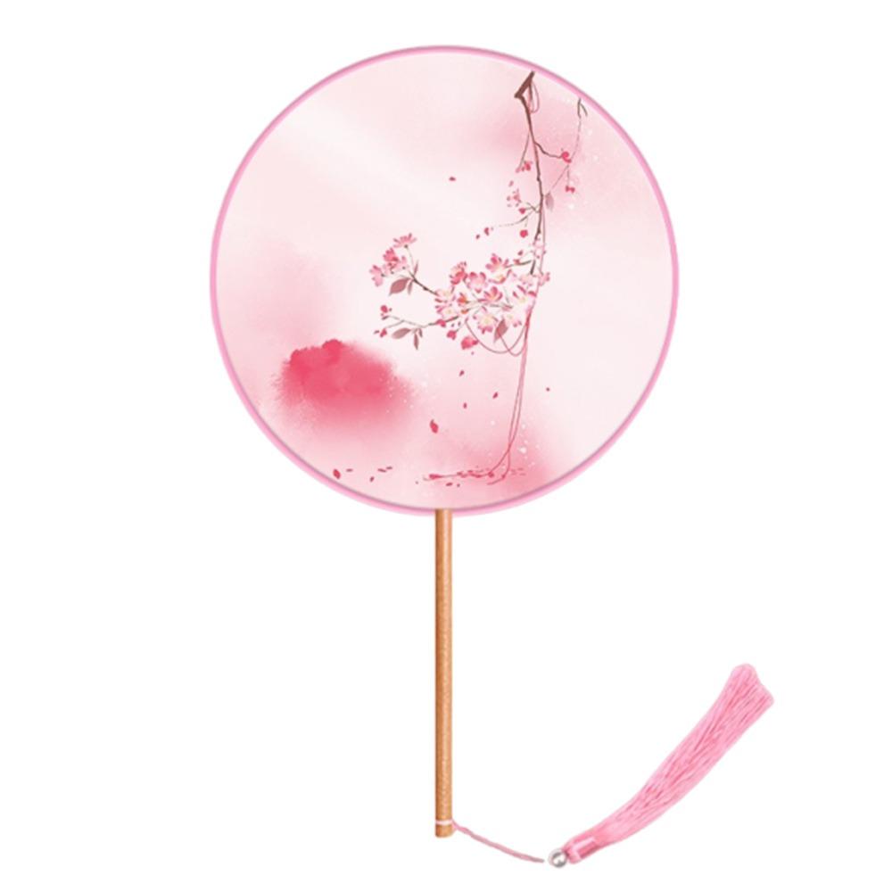 Half Transparent Round Hand Fan Long Handle Silk Fan Hanfu Embroidered Fan  Dance Performance