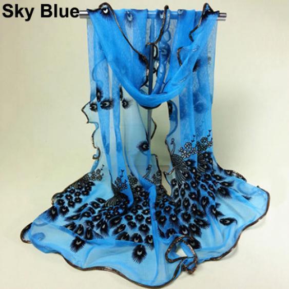 Women Peacock Flower Embroidered Lace Scarf Long Soft Wrap Shawl KTB