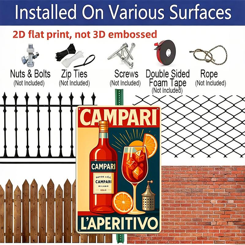 2D Plat 1 Stuk 8x12 Inch Vintage CAMPARI LAPERITIVO Bord/Metaal Aluminium Kunst Wanddecoratie, Leuke Vintage Plaquette Decoratie, Huisdecoratie, Restaurantdecoratie