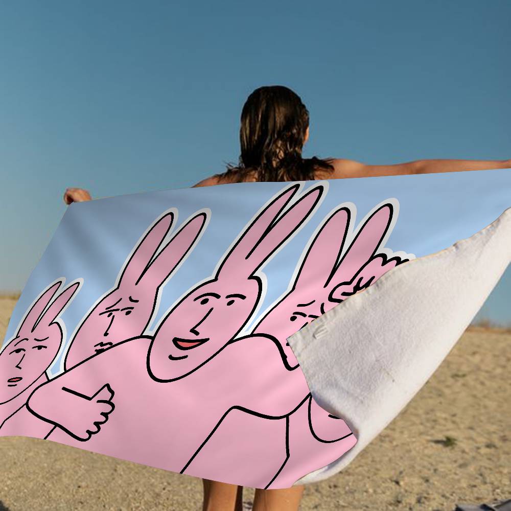My F-Friend Pink Rabbit Funny Microfiber Blanket Drying Beach Towels Oversized Printing Super Absorbent Pool Towel Blanket