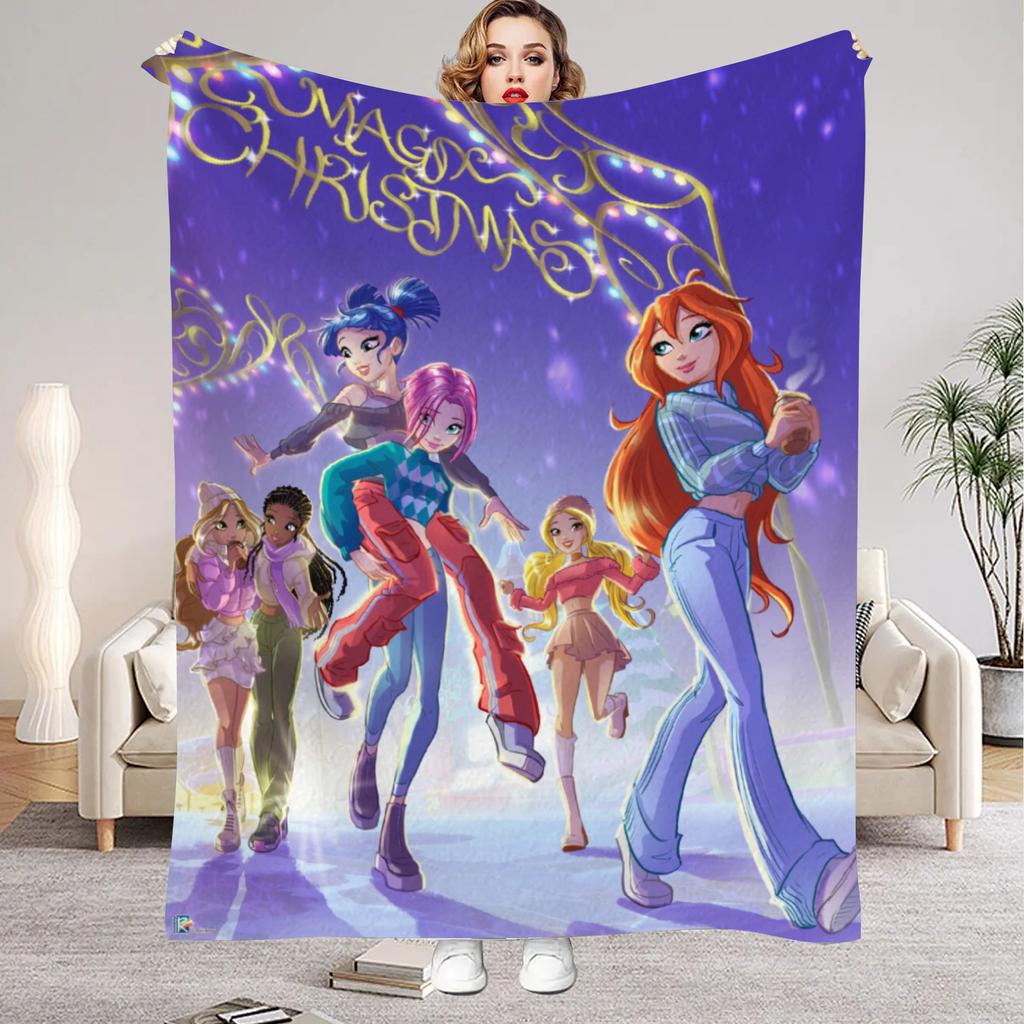 W-Winx C-Club Blanket Beauty Girl Print Flannel Blanket for Home Living Room Bedroom Decor New Year Christmas Gift for Kids