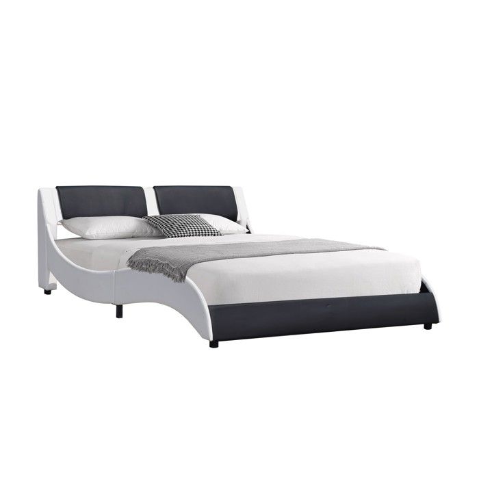 Lit - BLANC &amp; Noir - 160x200 cm - MDF - Sommier inclus - 1 place
