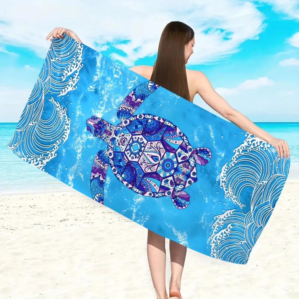 Mandala Sea Turtle Beach Towel Large Ocean Wave Bath Towel Quick Dry Sand Free Swimming Pool Travel Blanket Summer Vacation Gift