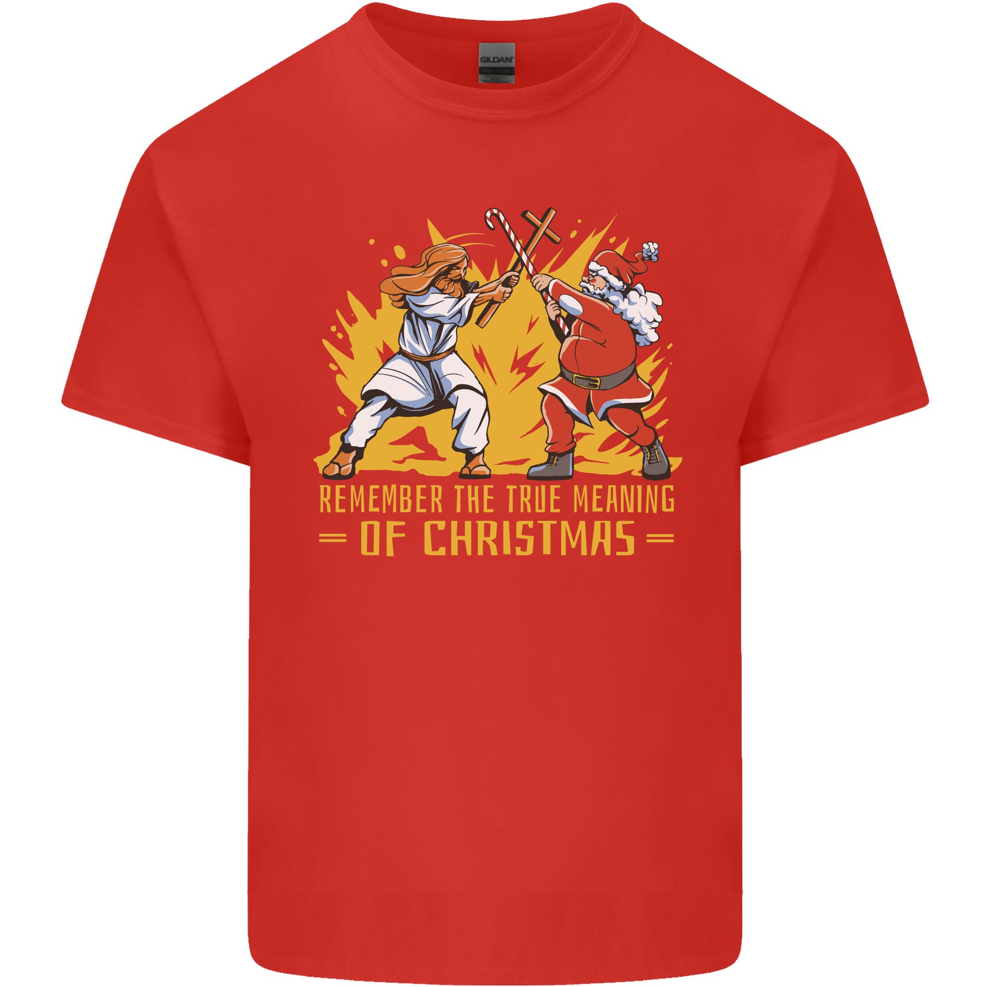 Santa vs Jesus Funny Christmas Xmas Unisexs Light Cotton TShirt S