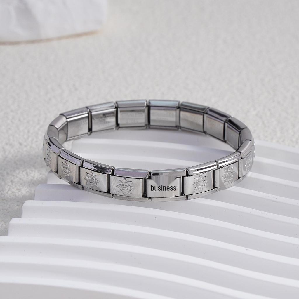 Italian Stainless Steel Love Heart & Star Modular Bracelet - Detachable Elastic Watch Band, European & American Fashion.