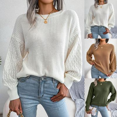 Women's Casual Long Sleeve Knit Sweater Loose Pullover And Thick Knit Sweater