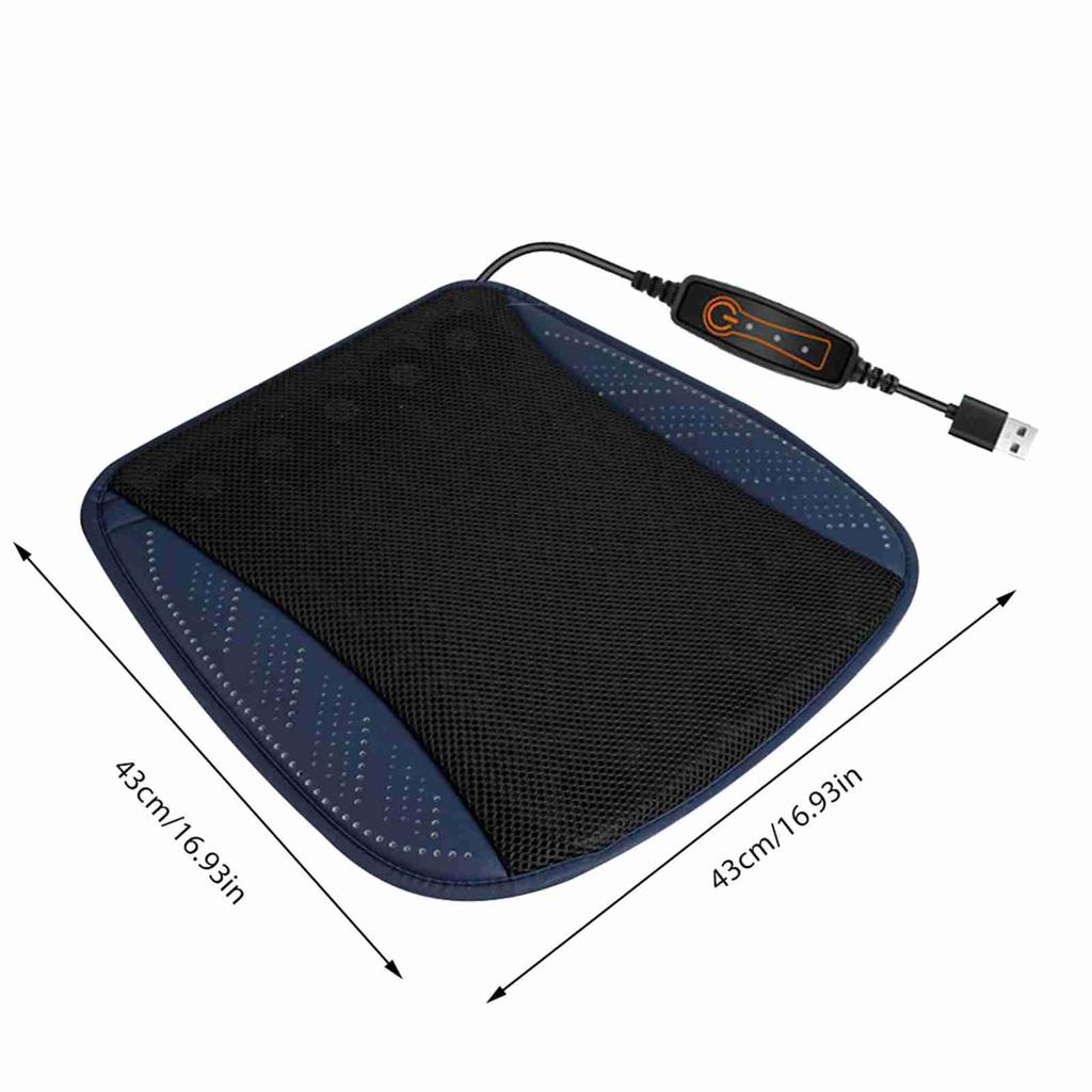 Ventilated Seat Cushion with USB Port, Summer Breathable Cooling Pad for All Car Seats, Home and Office Chairs, Navy