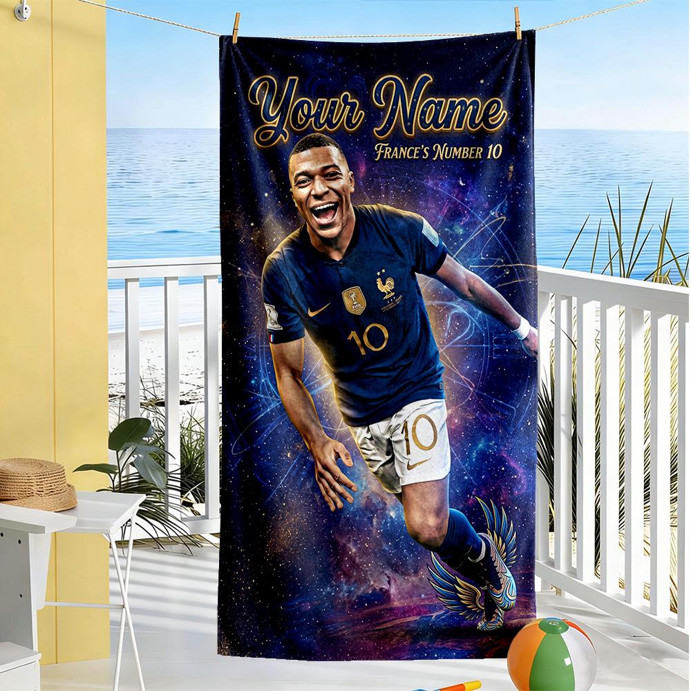 Mbappe Customizable Name Beach Towel Quickdry Soft Microfiber Portable For Swimmingbeachcamping Travel Beach Accessoriesgym