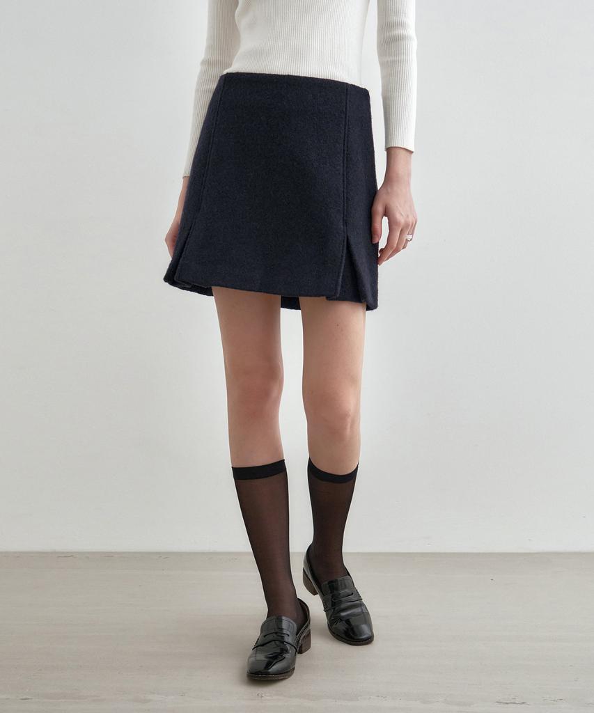 Mongdol Wool Blend Tweed Mini Skirt Navy Mdsk029Navy