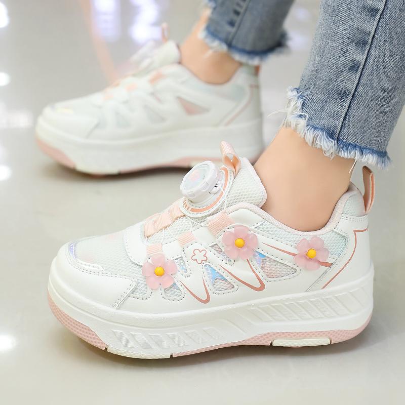29-40 Boy's Rotating Button Four Wheel Skate Roller Shoes Roller Skating Removable Student Skating Shoes Kid Shoes with Wheels