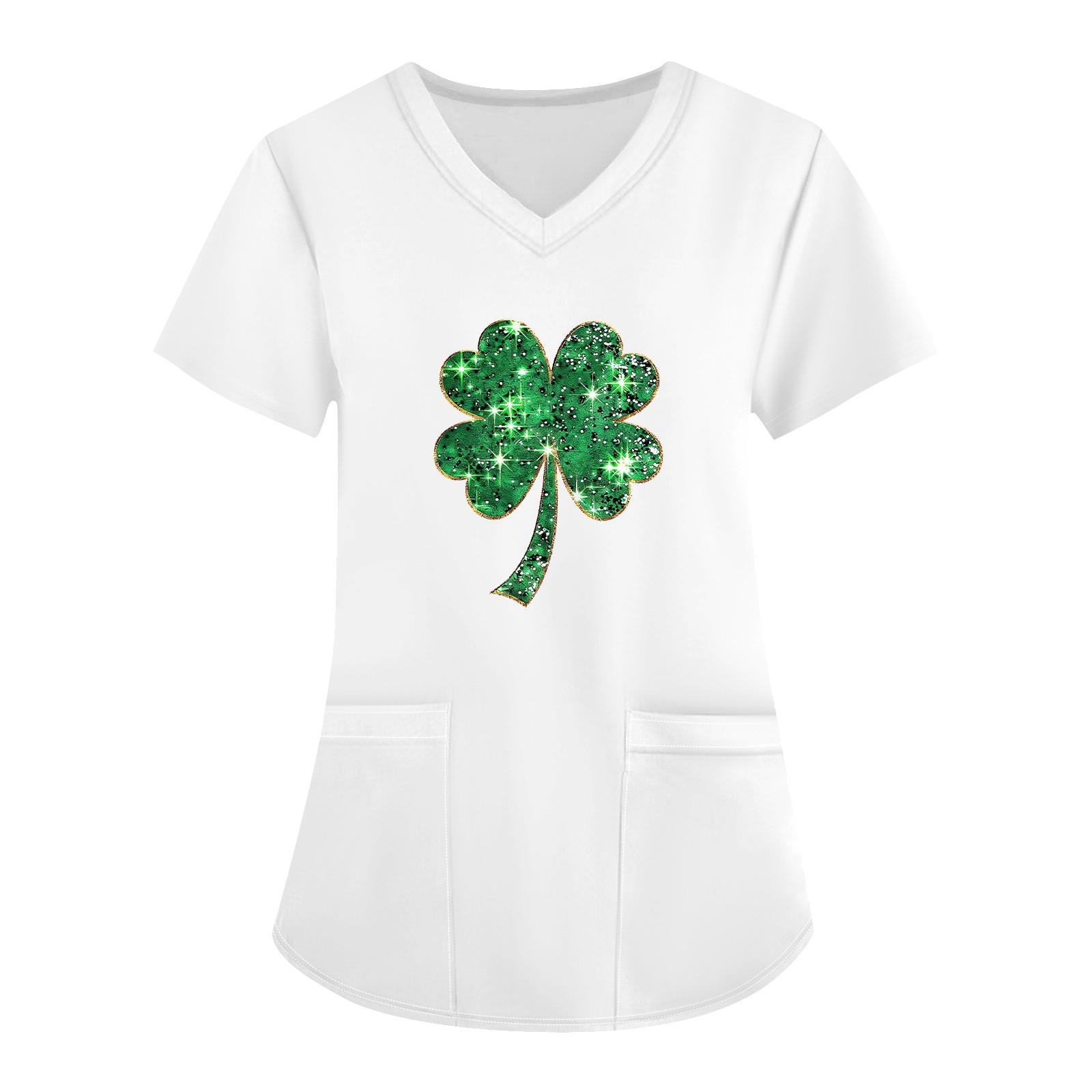 

Женская модная футболка с короткими рукавами и v-образным вырезом с принтом, маленькая рабочая футболка с карманами XL белый