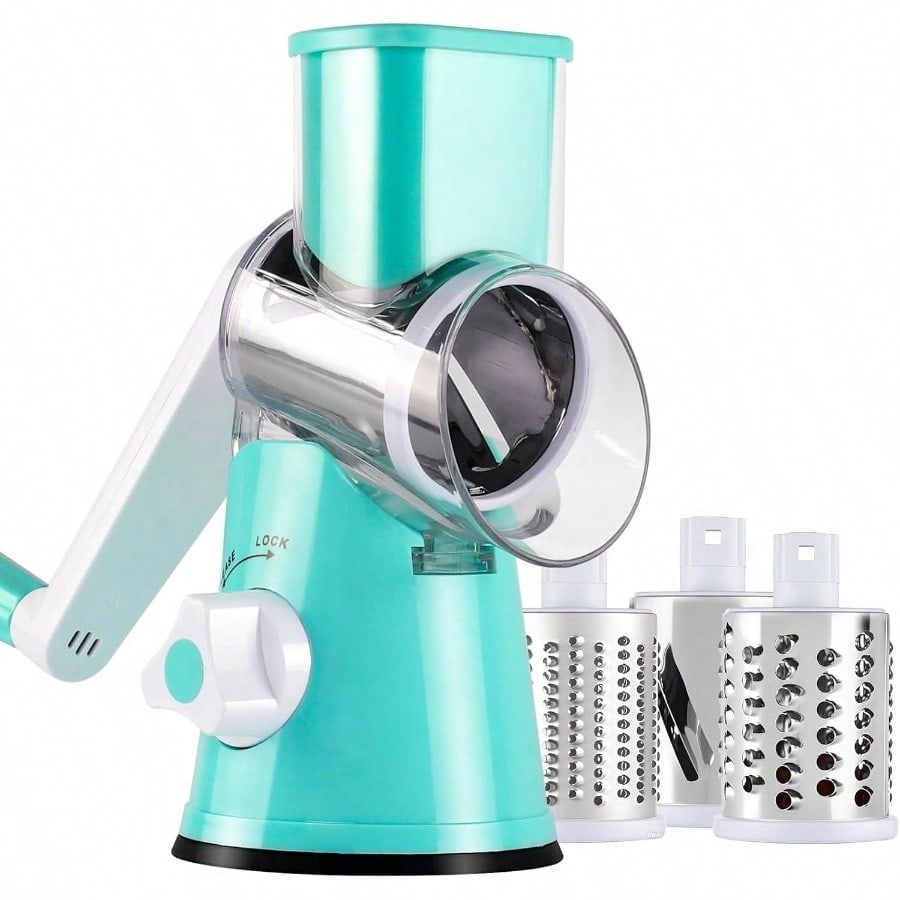 

Manual Rotary Cheese Grater, Kitchen Vegetable Slicer and Nut Grinder, Hand Crank Potato Shredder with 3 Replaceable Drum Blades синий