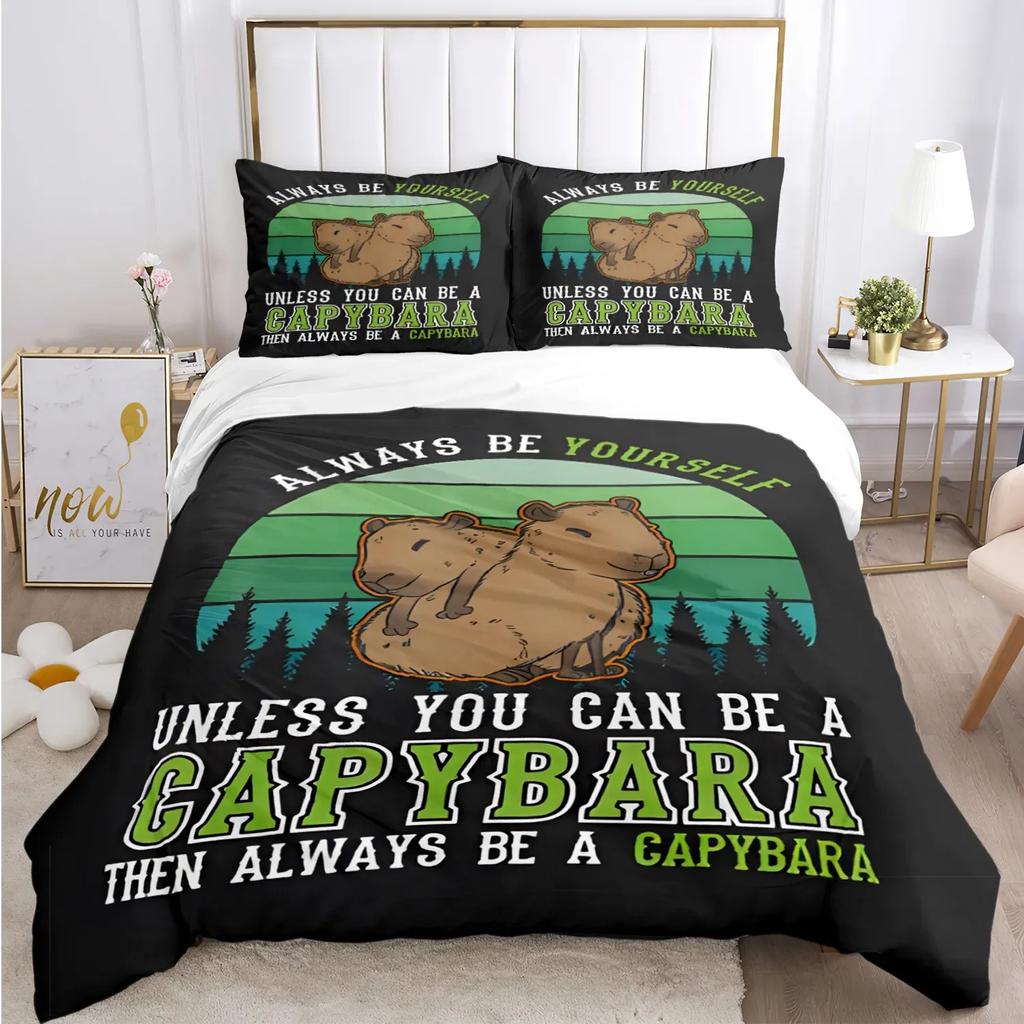 Funny Capybara Anime Duvet Cover Kawaii Animals Bedding Set Soft Quilt Cover Full Size for Children Kid Teens Bedroom Decoration