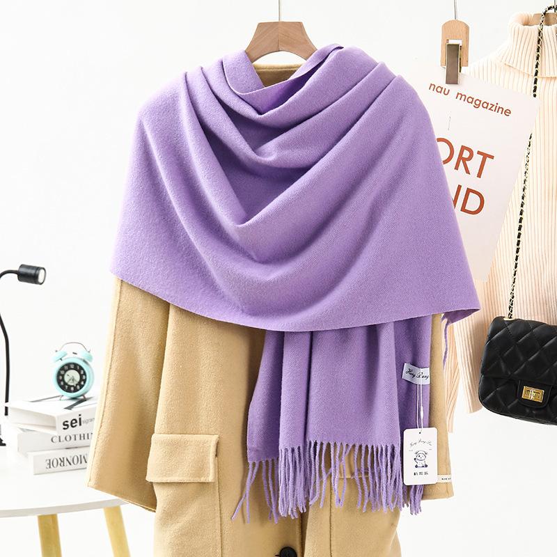 Wool Cashmere Feel Scarf Autumn and Winter Versatile Solid Color Scarf Women's Winter High End Imitation Cashmere Scarf