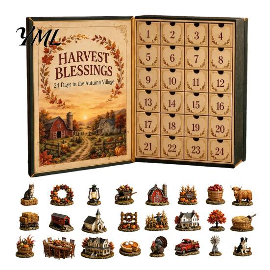 Autumn Theme Celebration Gift Harvest Blessings Advent Calendar, 24 Days Countdown to Thanksgiving Calendar Box, Festive Home Decor Accents