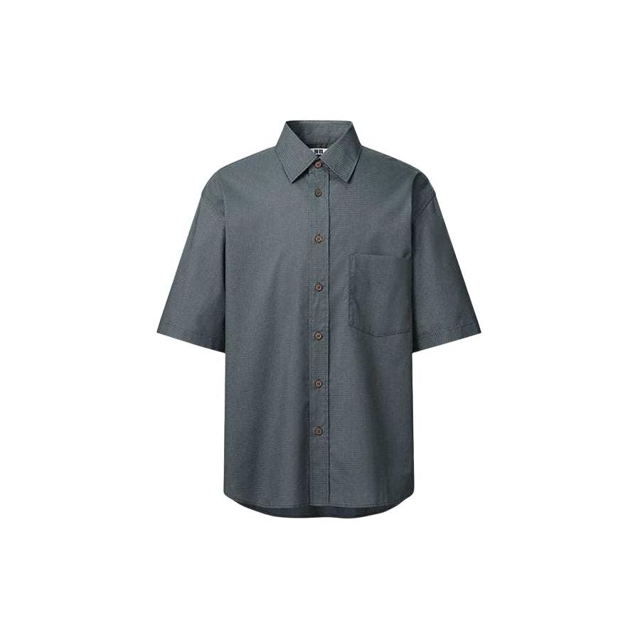 Uniqlo SS24 U Series Solid Color Button Down Short Sleeve Shirt Men Shirts Dark-Gray 467844-08