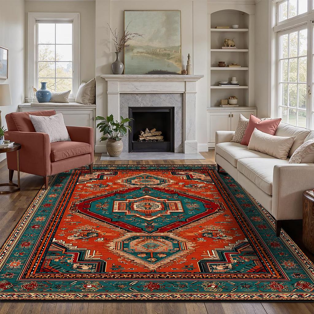 Persian Red Carpet Luxury Living Room Customizable Non-slip Rug Coffee Tables Home Decoration Bedroom Lounge Floor Mat Flannel