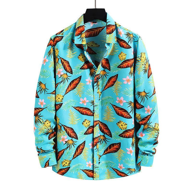 Camisa de otoño para hombre, estilo Hong Kong, informal, de talla grande, con estampado floral, de manga larga
