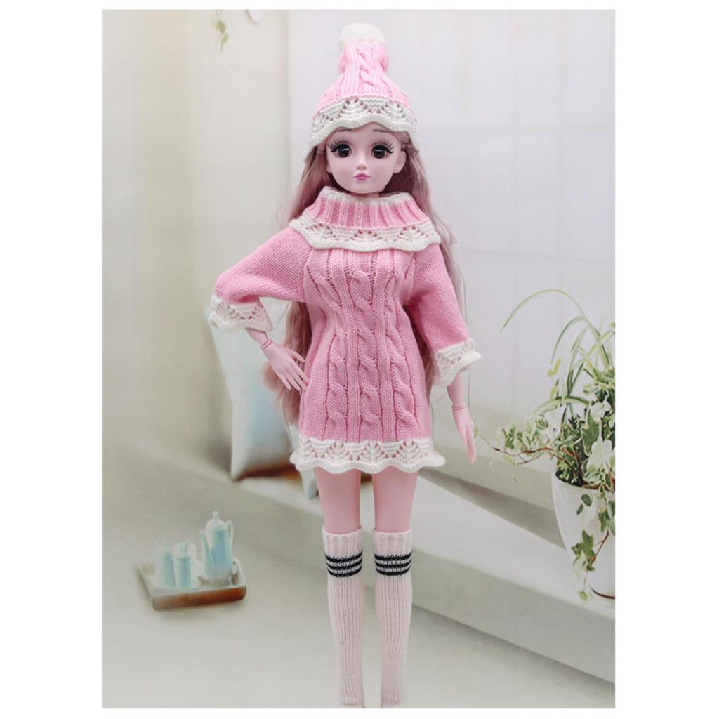 [OLYOLY] 13 (60 cm) Puppenkleidung Anziehset Niedlicher Strickpullover Einteiler Rosa Prinzessin Miniatur Puppenfigur Kostüm Unterwäsche (06 Pullover + Mütze +