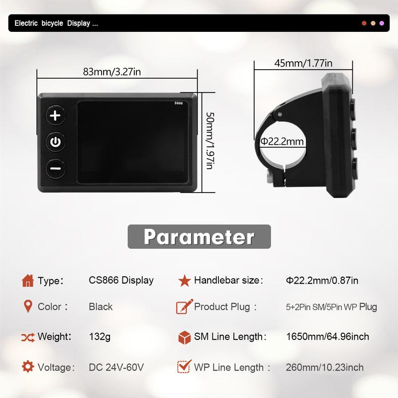 LCD S866 Elektrofahrrad UART 2 Display Bunt mit 5-Pin-Stecker SM/Wasserdichter Stecker für Mountainbike Umrüstsatz