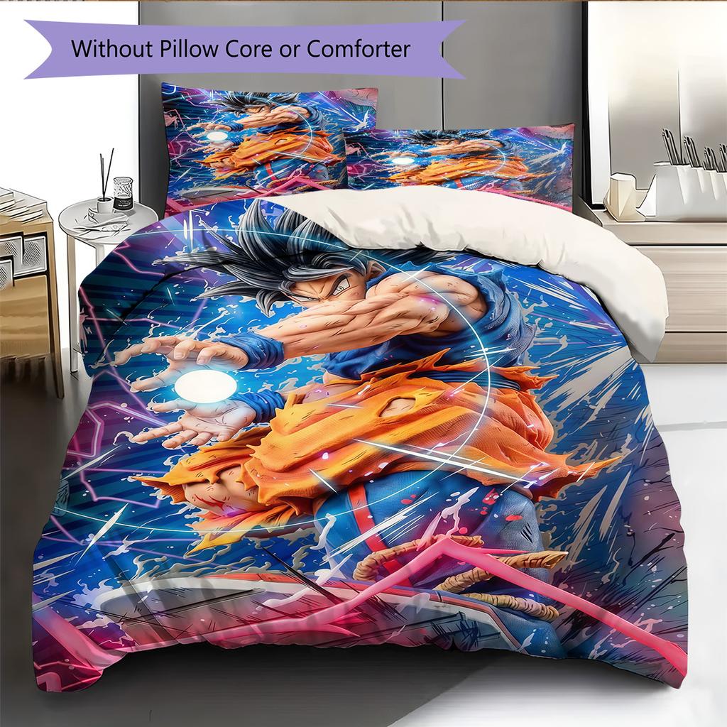 DBZ Patrón de Impulso Juego de Colcha Ropa de Cama Funda de Colcha Funda de Almohada Decoración del Hogar Regalo de Cumpleaños (1 * funda nórdica + 2 * fundas de almohada, sin núcleo)