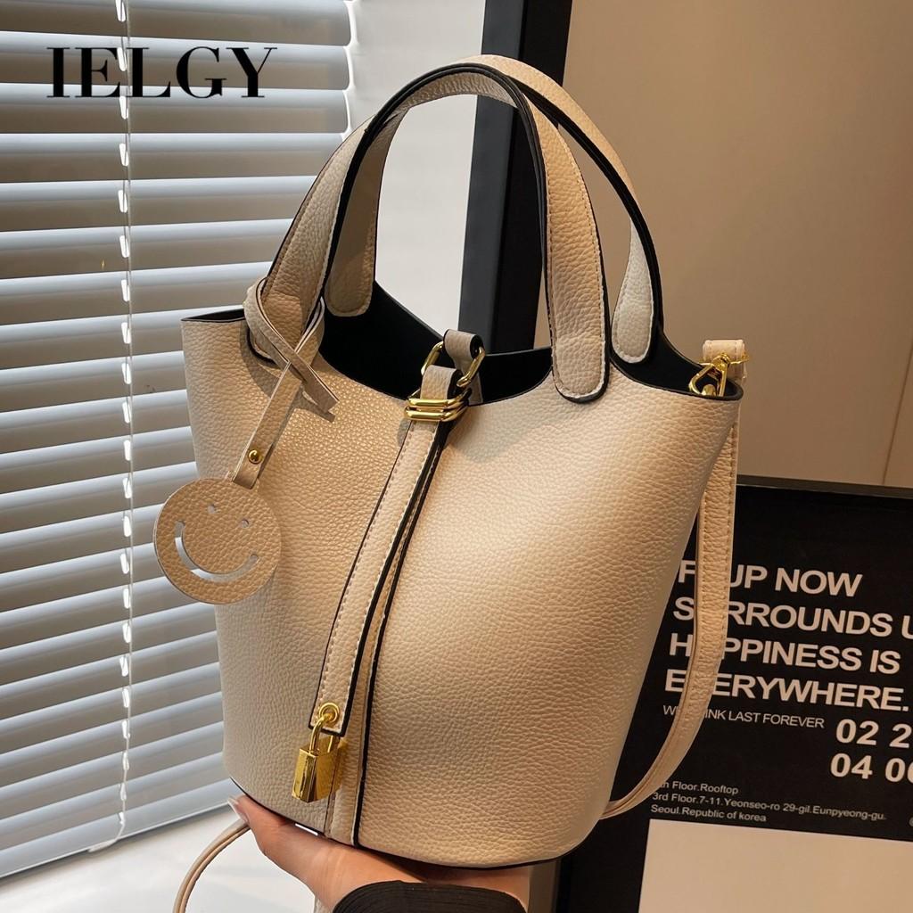 IELGY Lychee Pattern Portable Bucket Bag Ladies High-End Retro Vegetable Basket Bag Korean Version One-Shoulder Underarm Bag