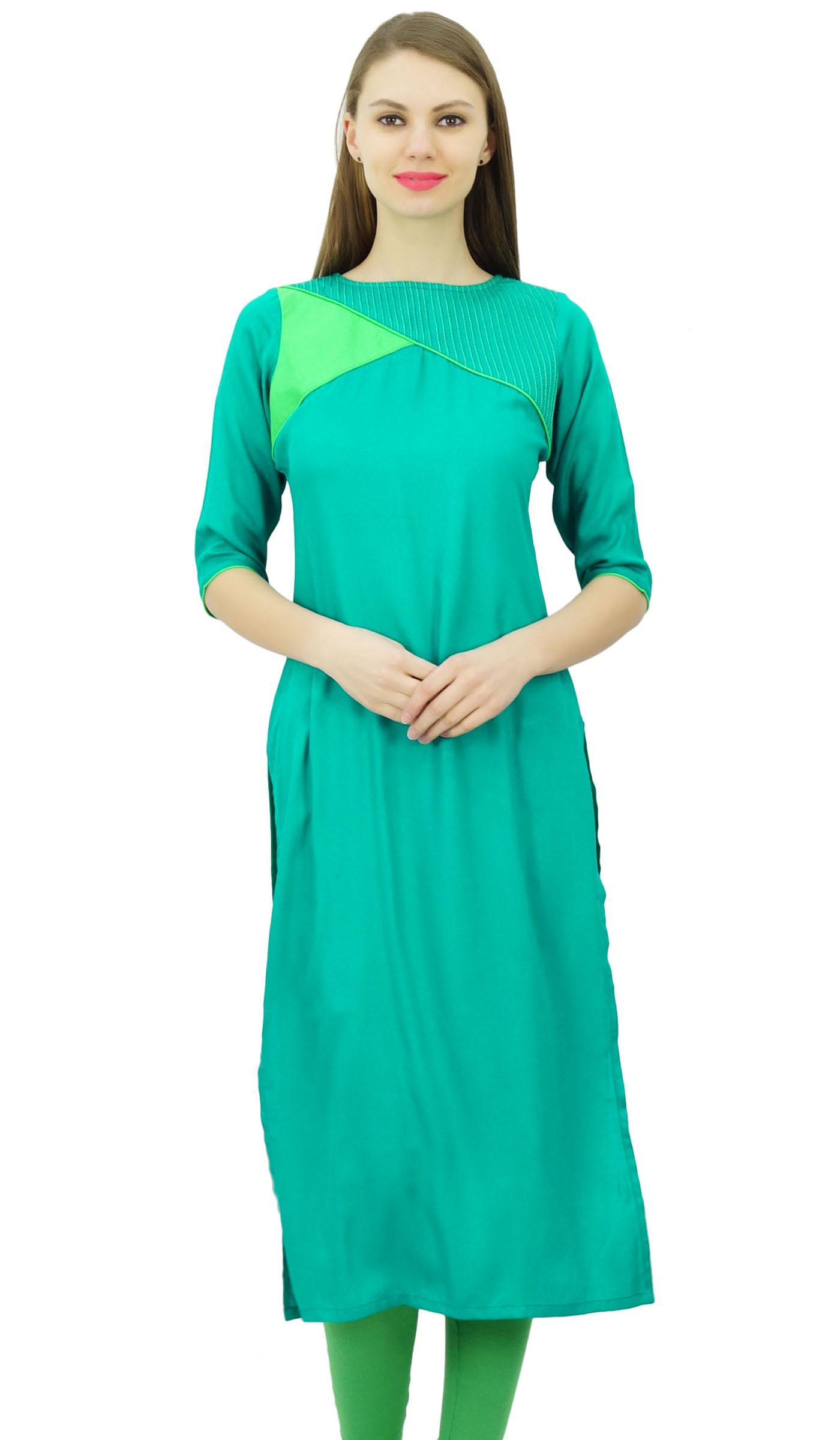 

Phagun Ladies Rayon Kurti Kurta Summer Tunic Top Indian Chic Regular Casual 8 чирок зелений колір