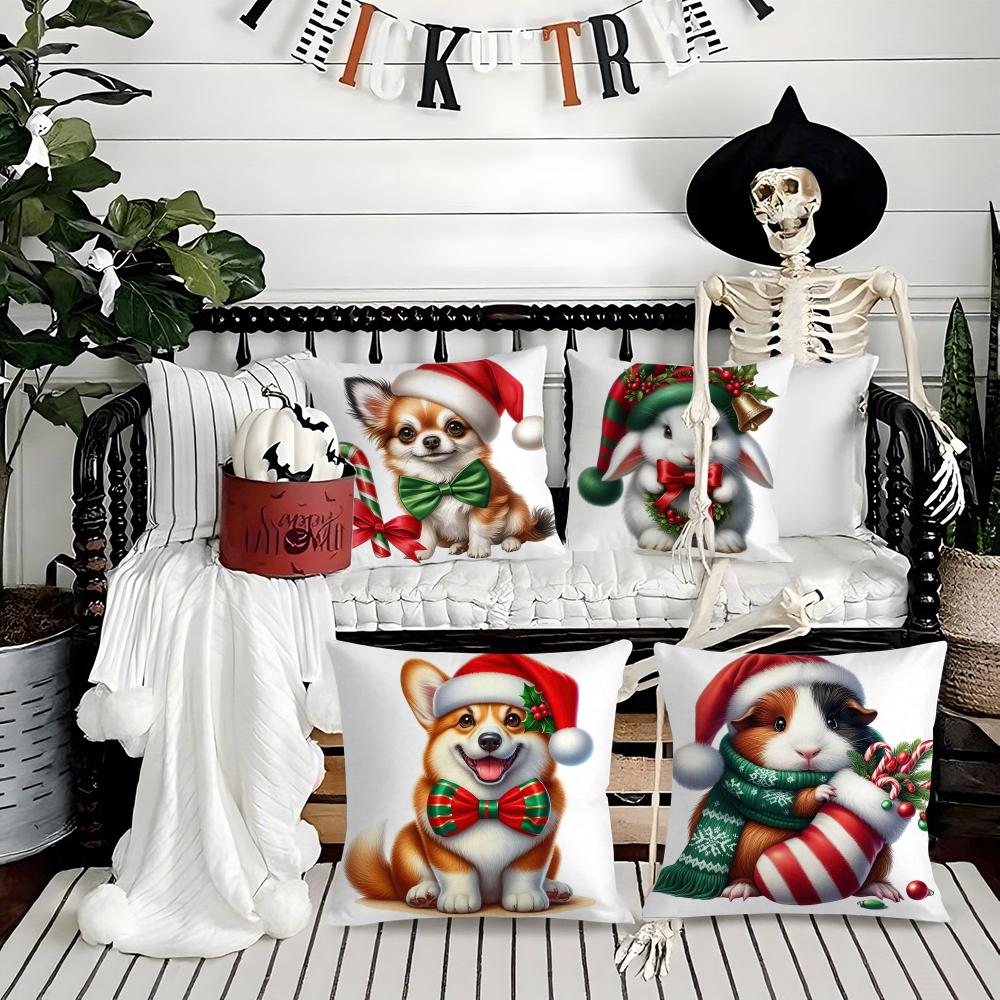 Christmas Atmosphere Animals Pillow Case Silky Short Plush with Invisible Zipper Dustproof Sofa Cushion Cover for Home Decor