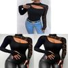 Streetwear Lace Spliced Long Sleeve T Shirt For Women With High Neck And Soft Acrylic Fabric