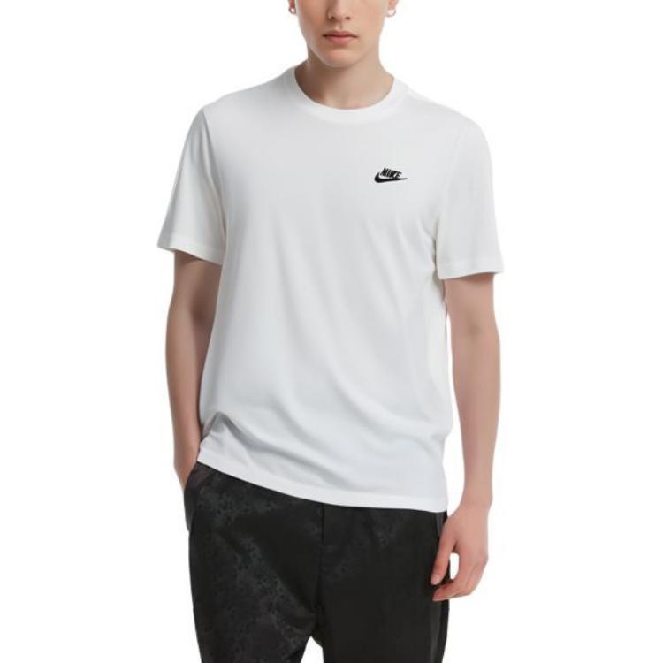Nike חולצת טי קצרה מכותנה עם לוגו לגברים לבן AR4997-101