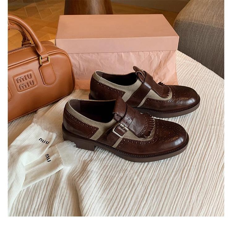 Grape mother autumn new fashion platform small leather shoes women washed horse leather pattern British style uniform loafers women