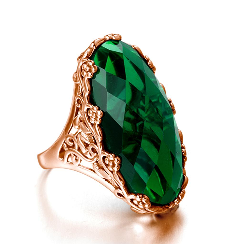 Szjinao Lujo 17*24mm Anillo Grande de Zafiro Dorado Para Mujeres Hermosa Flor Grabada Joyería Hecha a Mano Con Piedra Regalo de Tendencia Venta