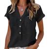 Women's Plain-coloured Button-up Loose-fit Comfortable Casual Fashionable Short-sleeved Top