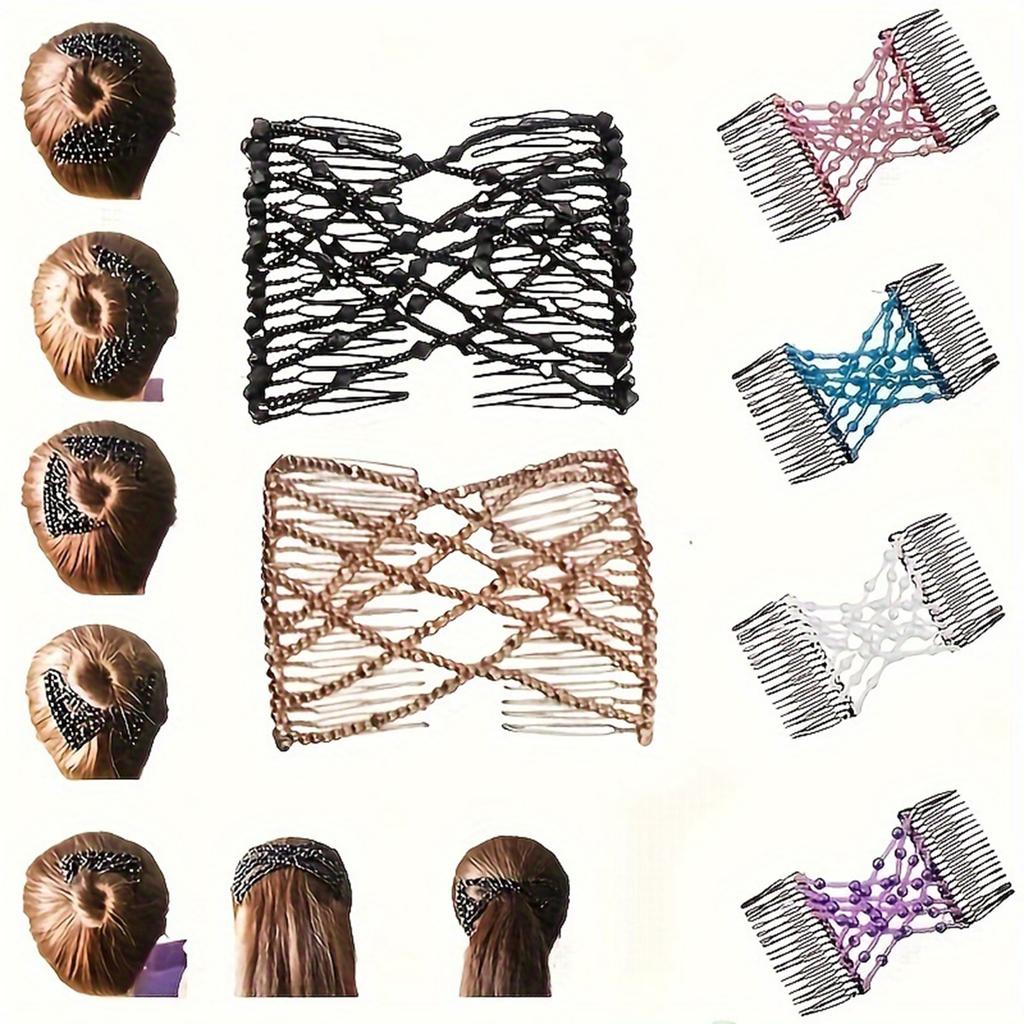 Elastic Beaded Hair Comb Flexible Magic Hair Styling Tool Adjustable Hairpin for Various Hair Types and Hairdos