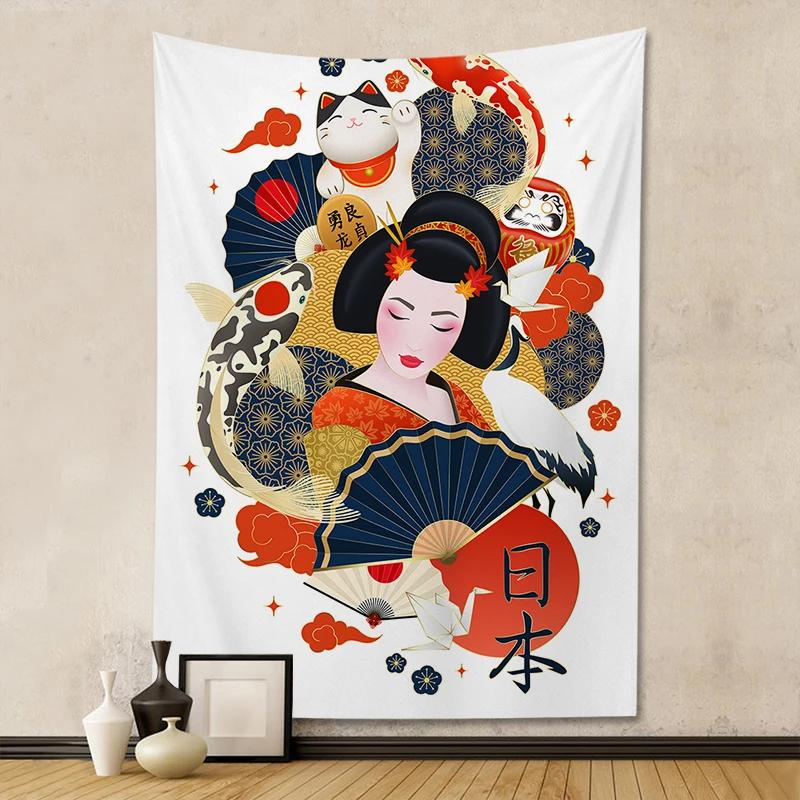 Wandteppich, Ukiyo-e, Damen-Hintergrund, japanischer Digitaldruck, dekorativer Hängestoff, Wanddekoration