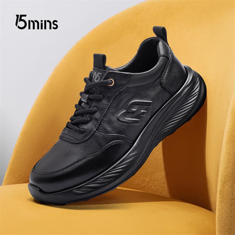15MINS Men s E2402 Genuine Leather Walking Shoes EU 43 чёрный
