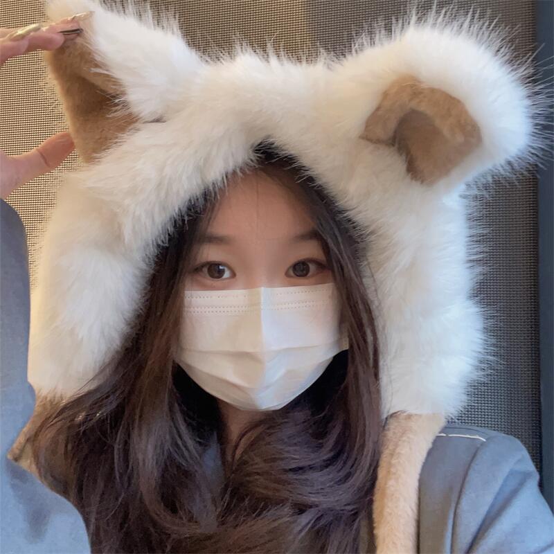 New Winter Cute Fox Ears Plush Warm Bag Head Student Hat Women's Ear Hat Sweet Cold Hat Windproof