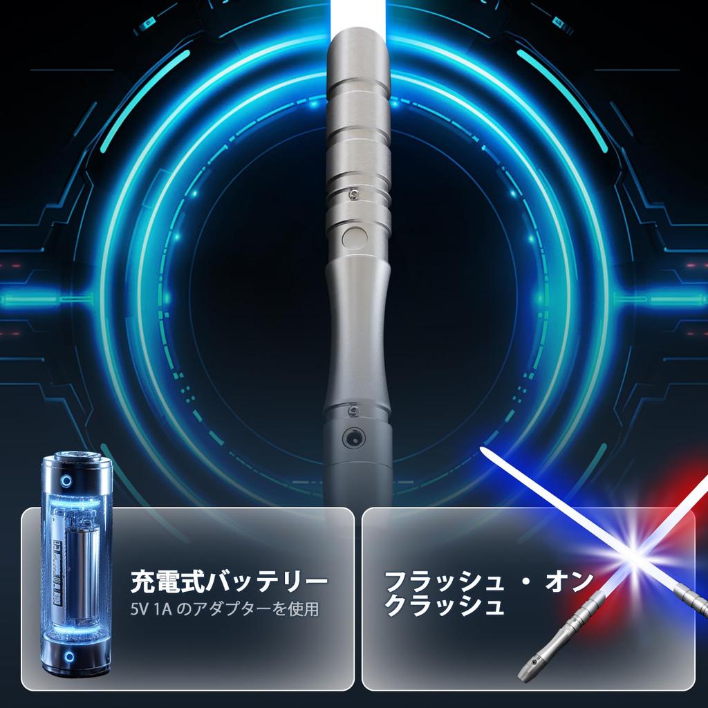 YDD Lightsaber with LED Metal Force Sound Rechargeable Sword Hilt and Ice Blue Blade, Hilt, FX, Effects, Sensor, Light-Up (Silver Blade)