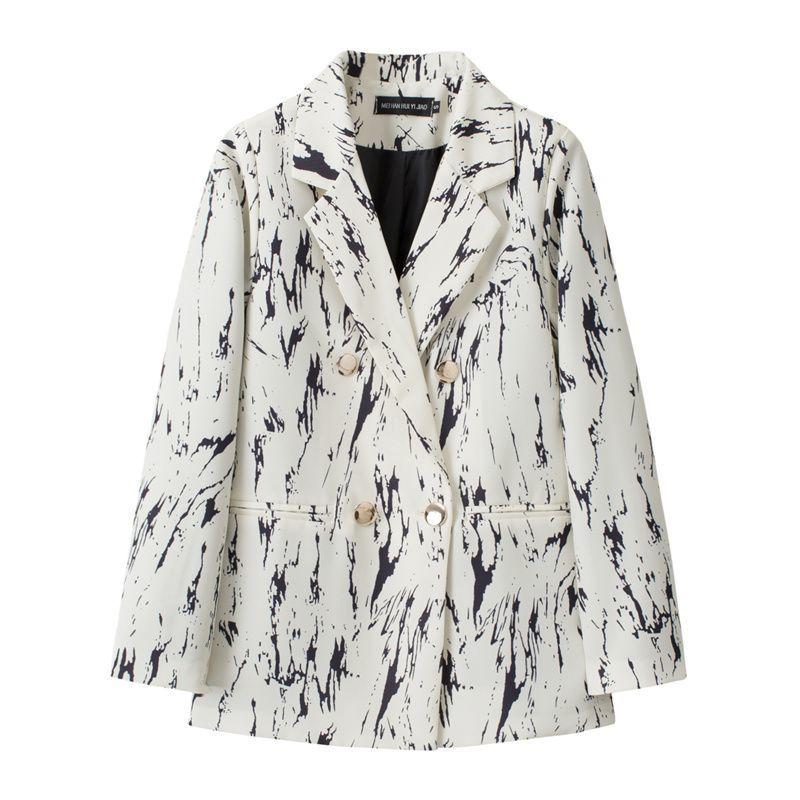 Blazer a Pied de Poule Blu e Bianco Stile Britannico da Donna con Bavero Elegante Cappotto Completo Nuova Collezione Outerwear per Performance