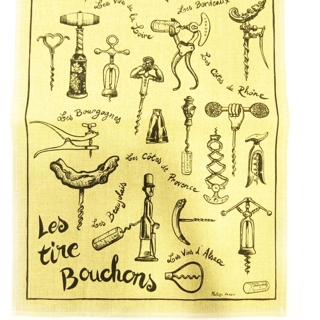 Les Trésors De Lily [L4714] - Designer Tea Towel 'Les Tire-bouchons' Ecru