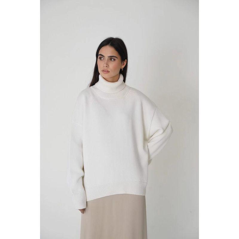 New Arrival Fall and Winter Plaid Loose All-Matching Graceful Pullover Turtleneck Sweater Turtleneck Loose Sweater