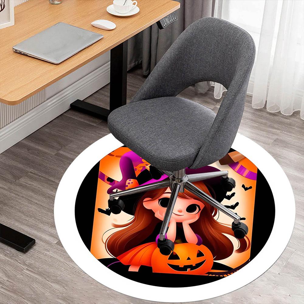 1pc Witch Pumpkin Round Chair mat Area Rug - Non-Slip, Floor Mat for Office, Bedroom, home decor Christmas Gift p0811307