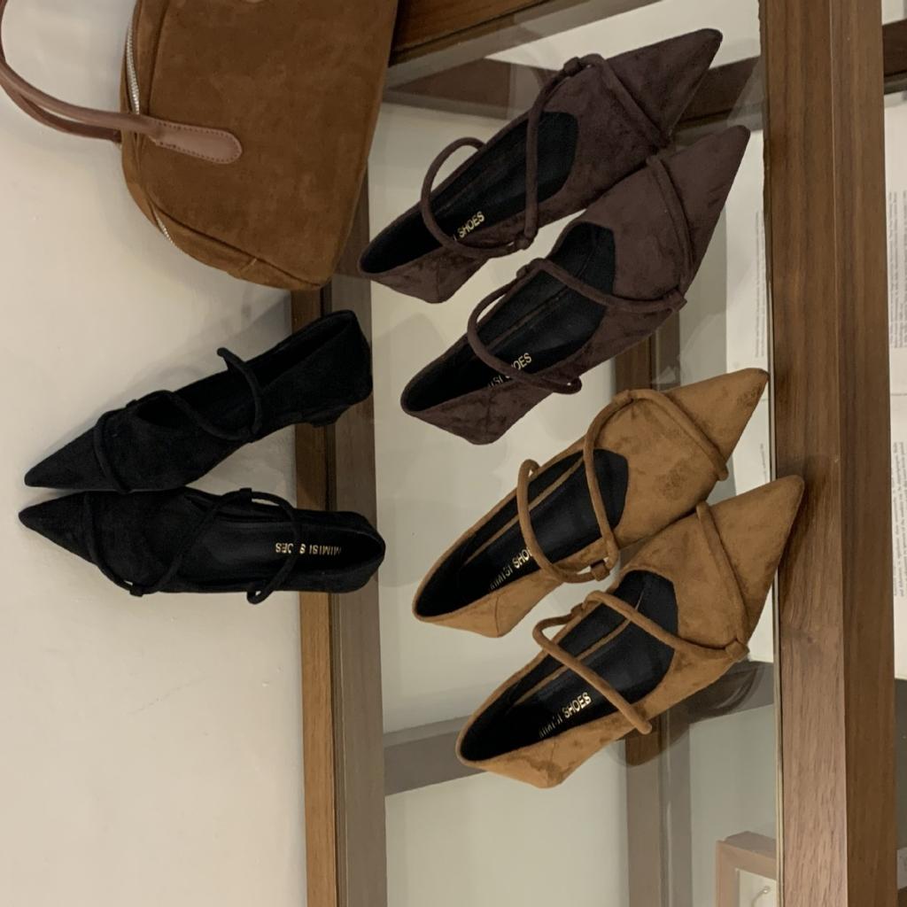 2025 autumn and winter new pointed head shallow mouth suede thin heel foot cover versatile commuter work women's shoes